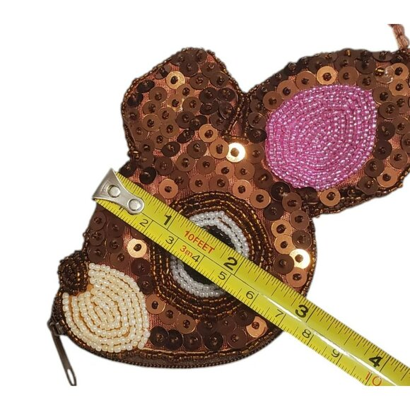 Rare Sanrio Deery-Lou Coin Purse Sequin Beaded Wrist Strap Brown Reindeer Pouch - Picture 12 of 14